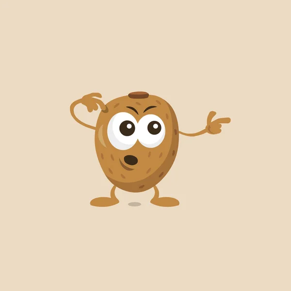 Ilustração Mascote Kiwi Bonito Surpreso Mostrando Direita Estilo Design Plano — Vetor de Stock