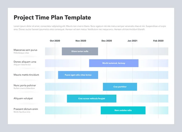 Modèle Affaires Plan Temps Projet Avec Six Tâches Projet Intervalles — Image vectorielle