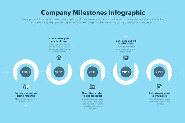Moderna Azienda Pietre Miliari Modello Timeline Versione Blu Facile Usare — Vettoriale Stock