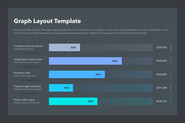 Statistics Column Horizontal Graph Layout Template Place Your Content Dark — Διανυσματικό Αρχείο