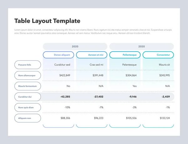 Modern Business Advanced Table Layout Template Place Your Content Flat — Stock Vector