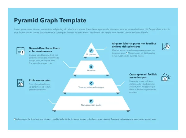 Modello Grafico Piramide Con Passaggi Colorati Versione Blu Facile Usare — Vettoriale Stock