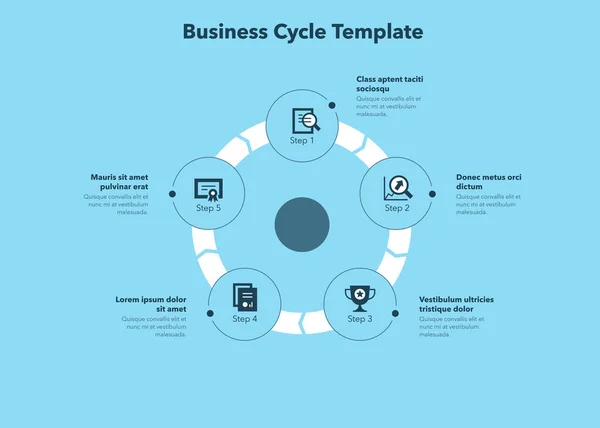 Concept Simple Pour Diagramme Cycle Affaires Avec Cinq Étapes Place — Image vectorielle