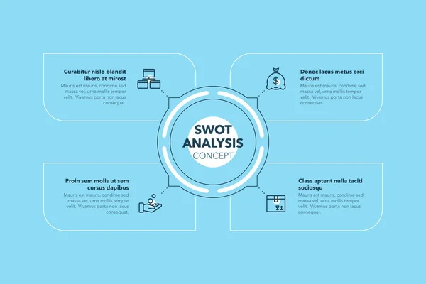 Concetto Semplice Concetto Analisi Swot Con Quattro Passaggi Posto Descrizione — Vettoriale Stock