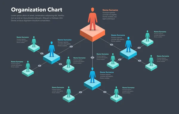 Company Organization Chart Template Place Your Content Dark Version Easy — Stock Vector