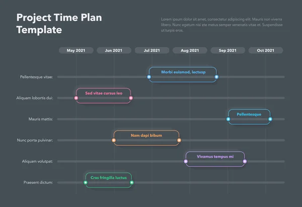 Plan Czasowy Projektu Szablon Biznesowy Sześcioma Zadaniami Projektowymi Przedziałach Czasowych — Wektor stockowy