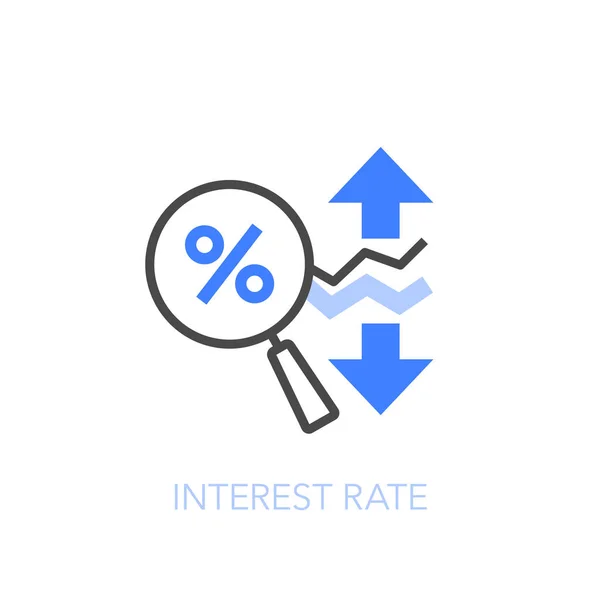Símbolo Tasa Interés Con Lupa Curvas Tasa Creciente Decreciente Fácil — Vector de stock
