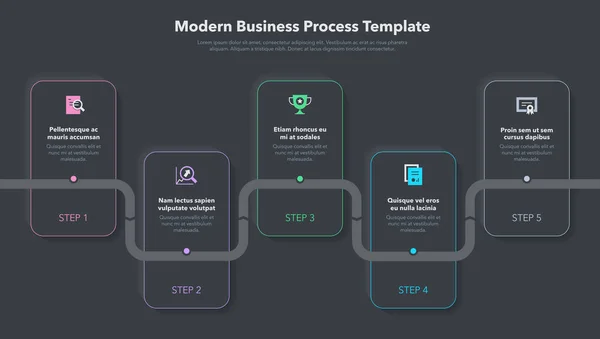 Modèle Moderne Processus Affaires Avec Étapes Version Sombre Facile Utiliser — Image vectorielle