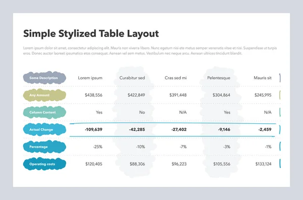 Mise Page Table Stylisée Simple Avec Des Colonnes Colorées Conception — Image vectorielle