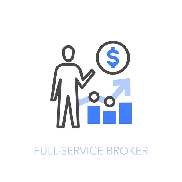 Full Service Broker Symbol Person Financial Graph Growing Curve Easy — Διανυσματικό Αρχείο