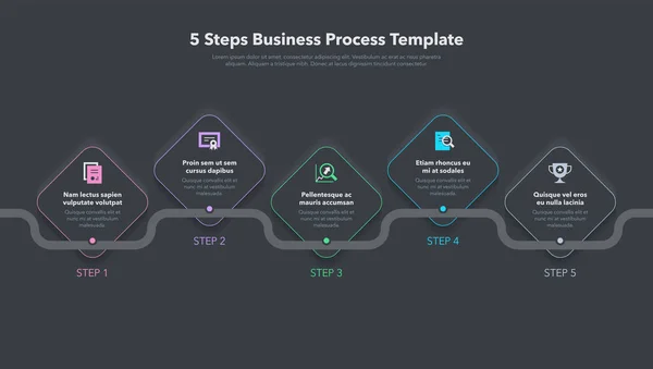 Modèle Moderne Processus Affaires Avec Étapes Version Sombre Facile Utiliser — Image vectorielle