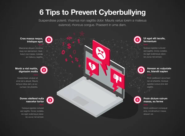 Modelo Infográfico Simples Para Dicas Para Evitar Cyberbullying Versão Escura —  Vetores de Stock