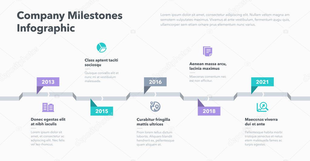 Simple infographic with five steps for company milestones. Easy to use for your website or presentation.