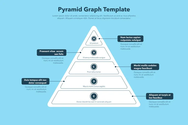 Plantilla Gráfico Piramidal Con Cinco Pasos Versión Azul Fácil Usar — Vector de stock