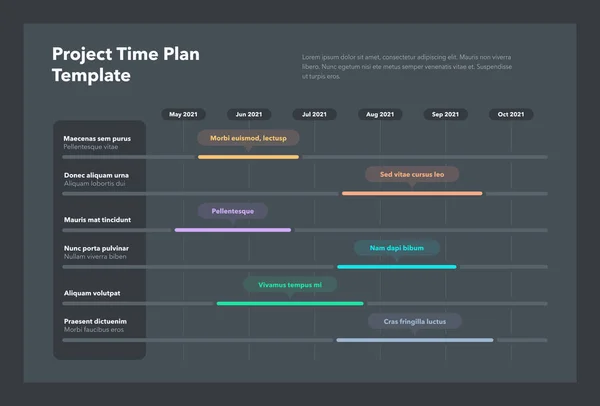 Modelo Negócio Moderno Plano Tempo Projeto Com Seis Tarefas Projeto — Vetor de Stock