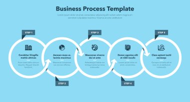 Beş adımlı modern iş şablonu - mavi versiyonu. Web siteniz veya sunumunuz için kullanması kolay.