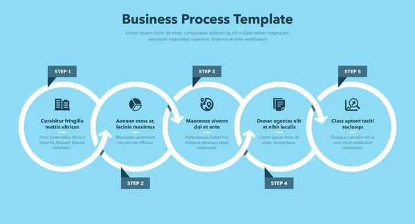 Modern Business Process Template Five Steps Blue Version Easy Use — Stock Vector