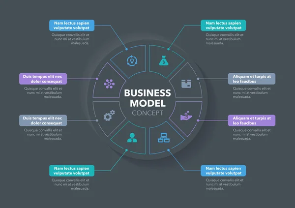 Modernes Konzept Für Geschäftsmodelldiagramm Mit Acht Schritten Und Platz Für — Stockvektor
