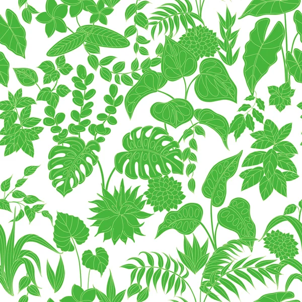 Шаблон с зелеными тропическими растениями — стоковый вектор