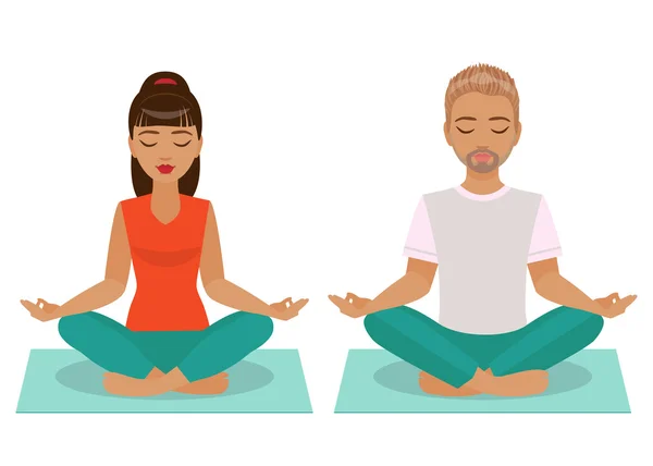 Jeune homme et femme faisant du yoga — Image vectorielle