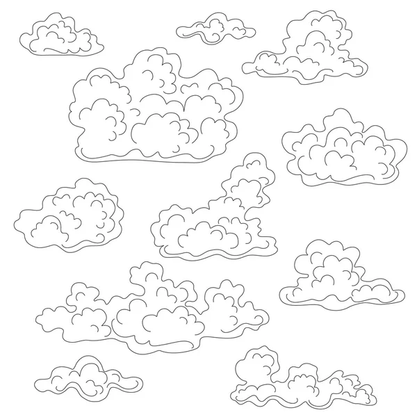 Cumulus Clouds Outline Set. — Stock Vector