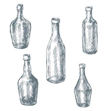 Boş cam şişe şarap için kroki.