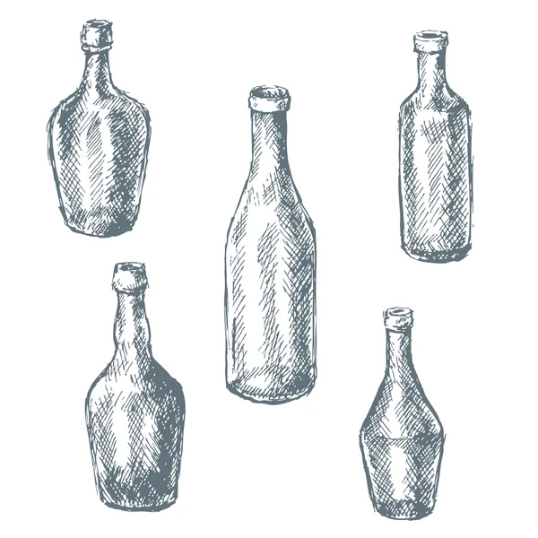 Boş cam şişe şarap için kroki.