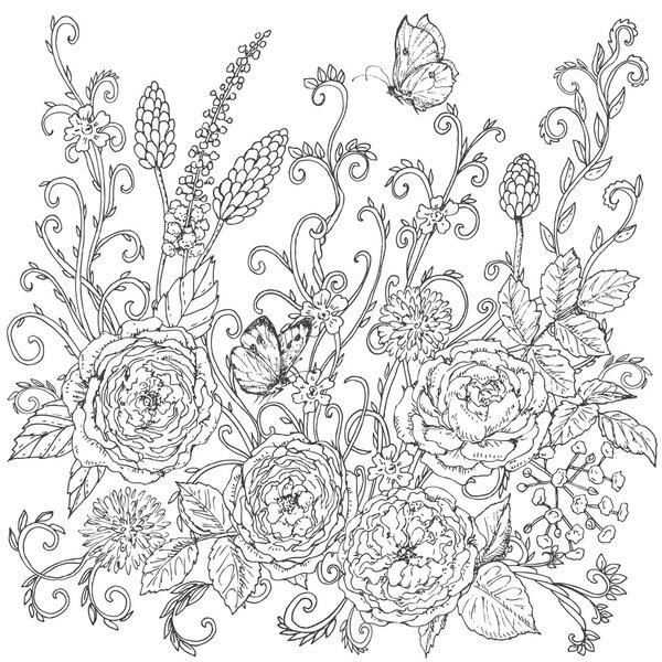 Цветочный узор ручной работы с чайными розами
.