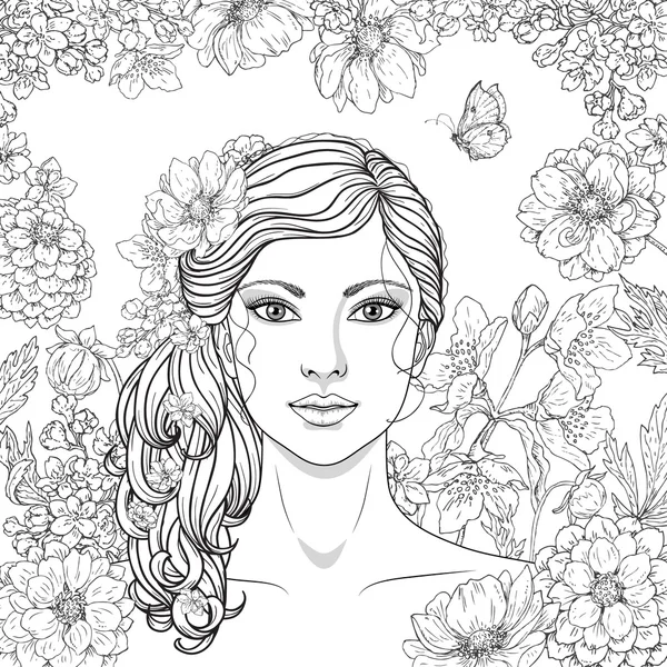 Girl with flowers and butterfly Royalty Free Stock Vectors