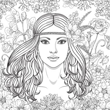 Girl with flowers contoured image.