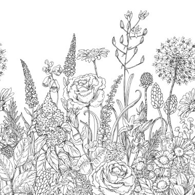 Kesintisiz çizgi deseni ile kır çiçekleri