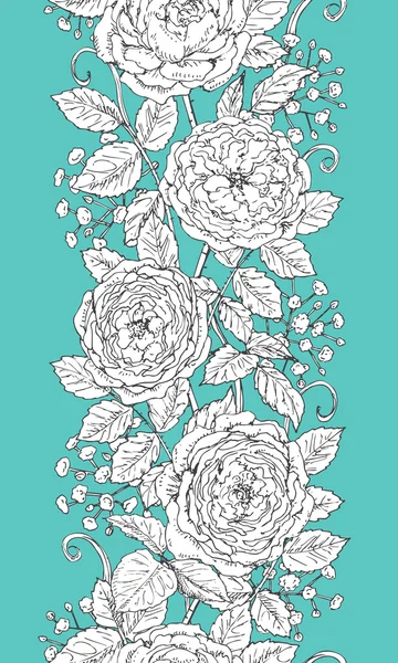 Hand drawn floral seamless pattern with roses and gypsophila. — Stock Vector