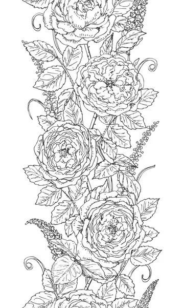 Hand drawn floral seamless pattern with tea roses. — Stock Vector