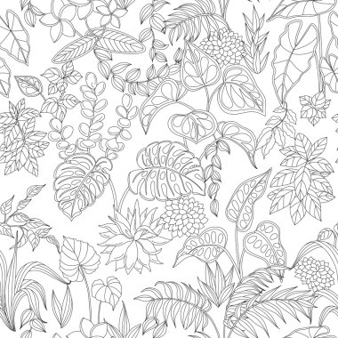 Desen konturlu tropik bitkiler ile 