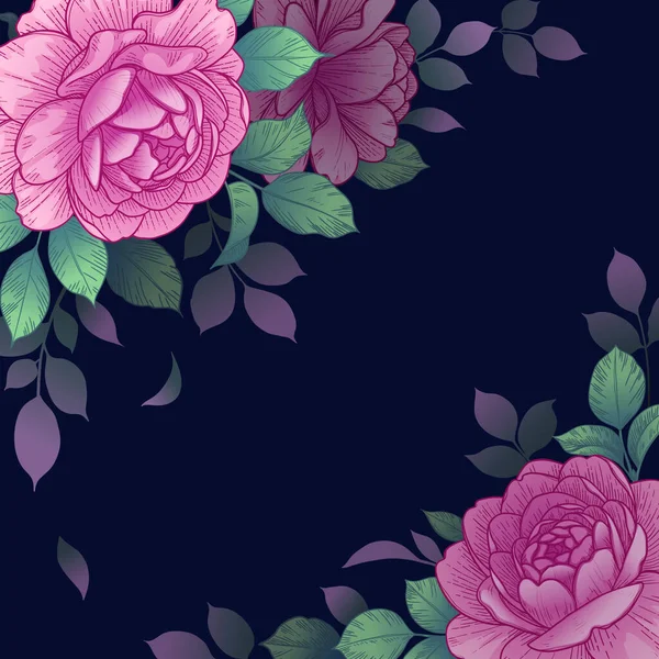 Vector Elegantes Blumengesteck Mit Rosa Rosen Auf Dunklem Grund Moody — Stockvektor