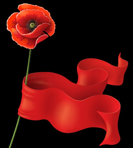 罂粟和红色丝带 — 图库矢量图片