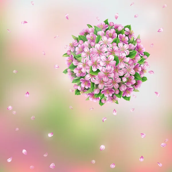 Çiçek açan top ve uçan yaprakları — Stok Vektör