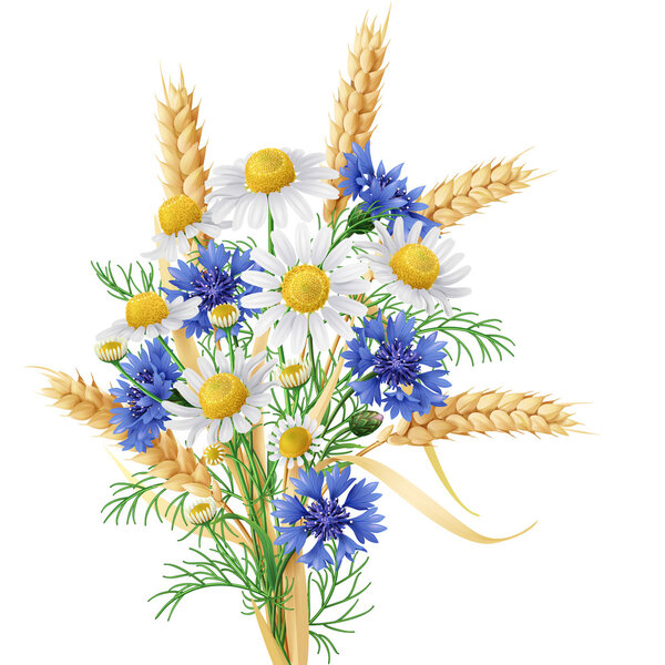 Дикая ромашка, васильки и пшеничные уши
.
