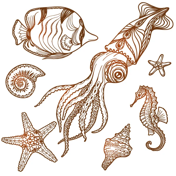 Ensemble de vie marine — Image vectorielle