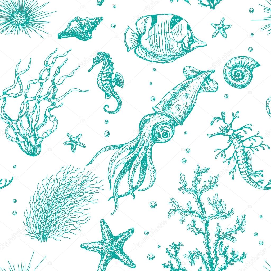 Underwater Plants and Animals Pattern 