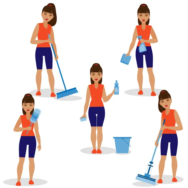 Girl with Simple Tools for Cleaning - Stok Vektor