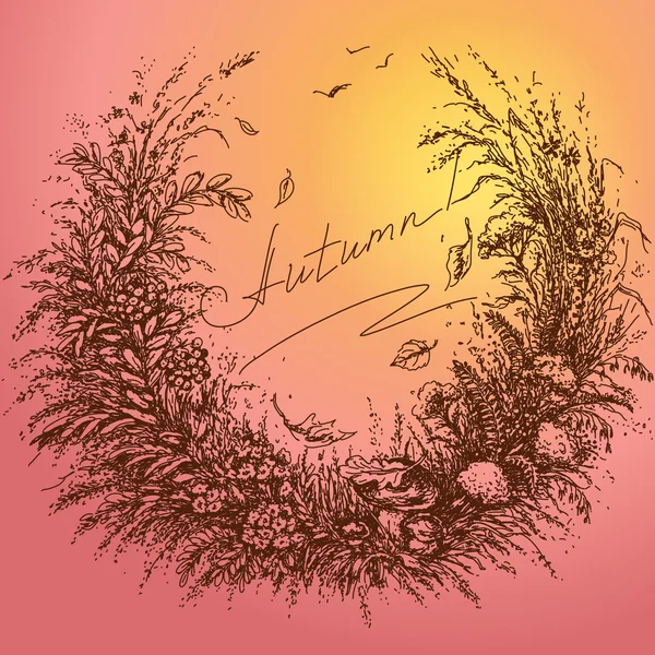 Sketch of autumn frame on colored background — Stock Vector