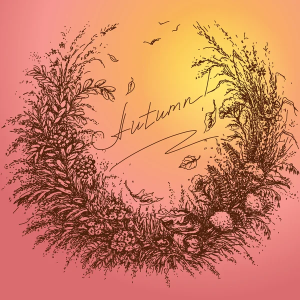 Croquis du cadre d'automne sur fond coloré — Image vectorielle