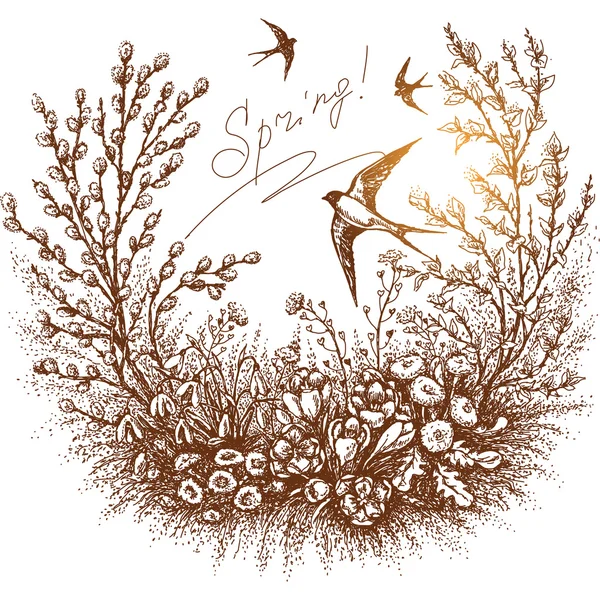 草绘的春天框架 — 图库矢量图片