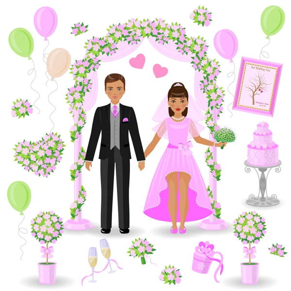 Pink-green wedding design — Stock Vector