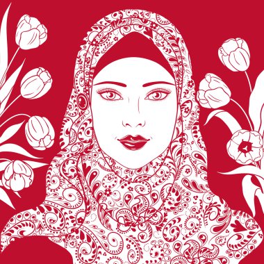 Müslüman kız hijab kontur görüntü.