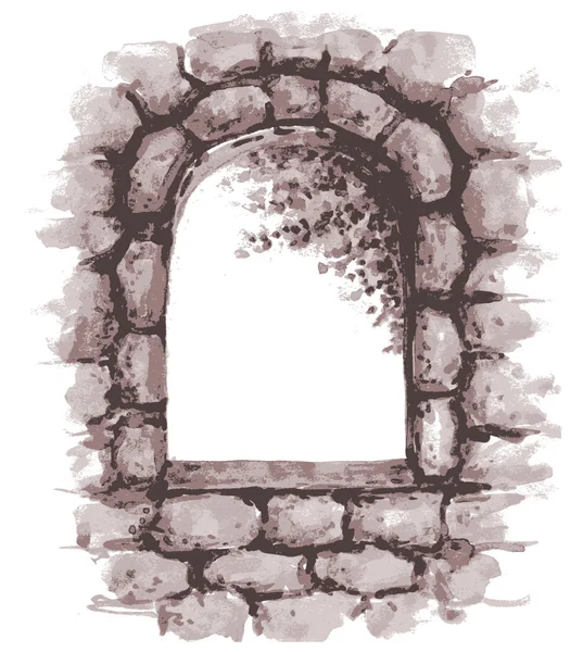 Antiguo muro de piedra con ventana . — Vector de stock
