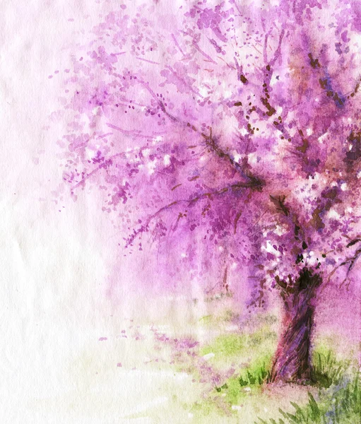 桜の下で 水彩画