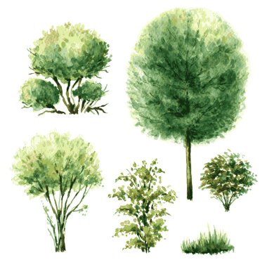 Yeşil ağaçlar ve çalılar.