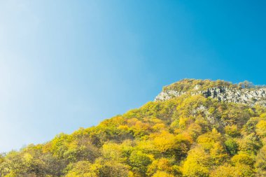 Bulutlardaki dağlara bakan bir panorama. Kafkas Dağları 'nın manzarası. Düş! Georgia Günü.